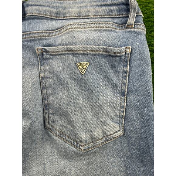 Guess Womens Distressed Skinny Jeans Light Wash Size 32x28 Raw Hem Stretch Denim - Picture 4 of 12